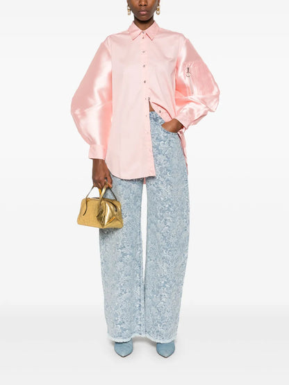 Mikado-Fabric Bomber-Sleeves Shirt
