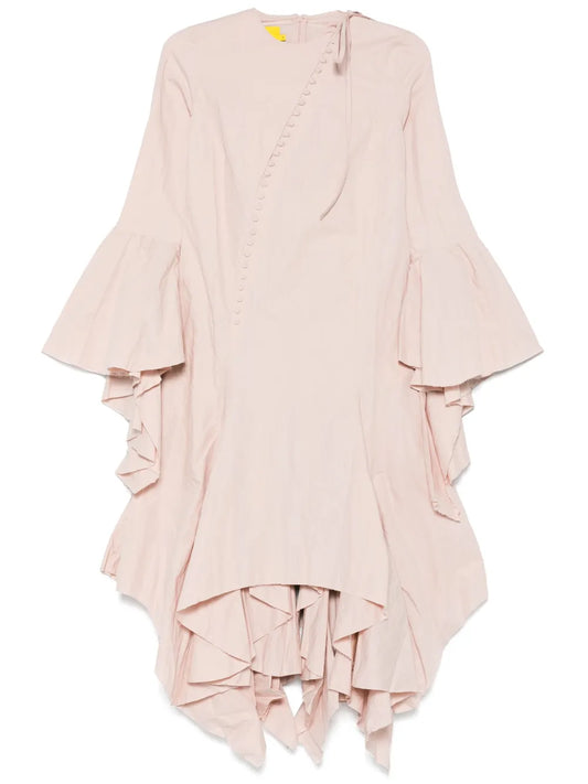 Asymmetric Frilled-Sleeves Midi Dress