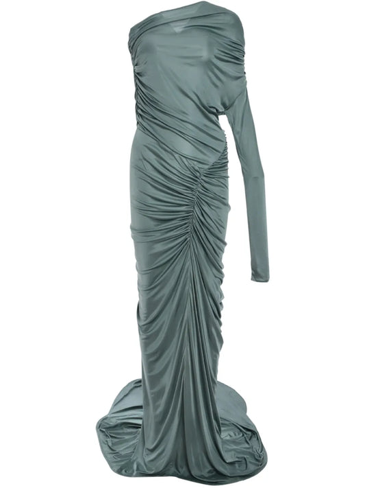One-Sleeve Ruched Gown