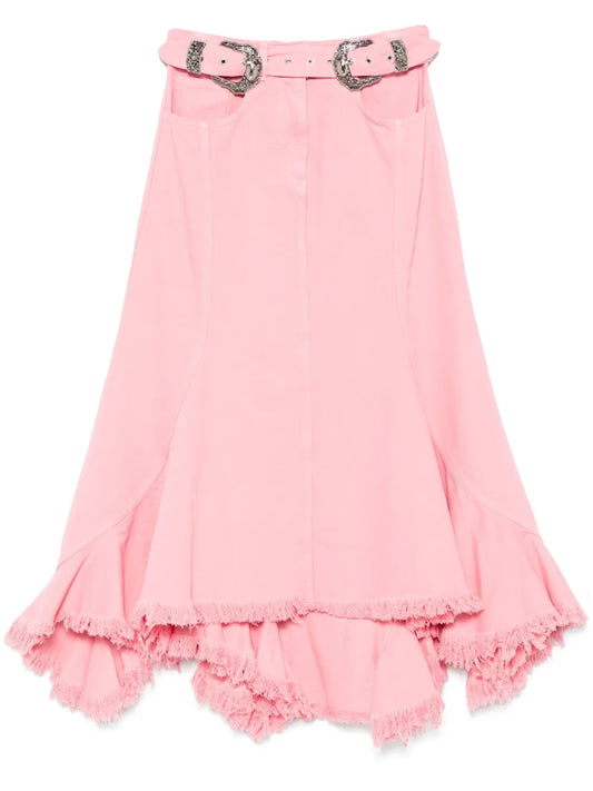 Belt-Embellishment Flared Midi Skirt
