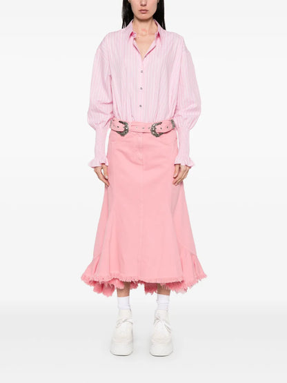 Belt-Embellishment Flared Midi Skirt