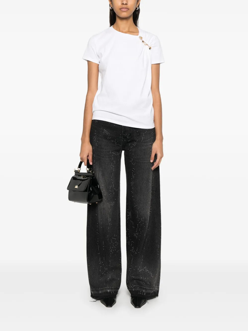 Jewelled-Brooch Jersey T-Shirt
