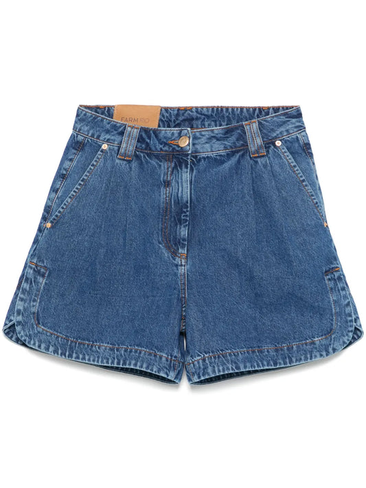 Pleated Denim Shorts