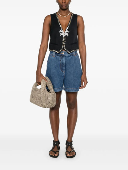 Pleated Denim Shorts