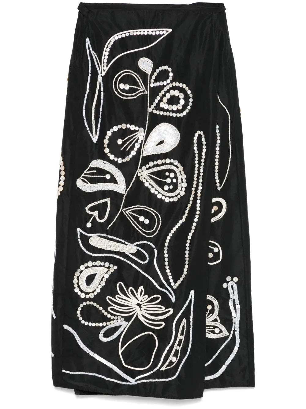 Embroidered Taffeta Midi Skirt
