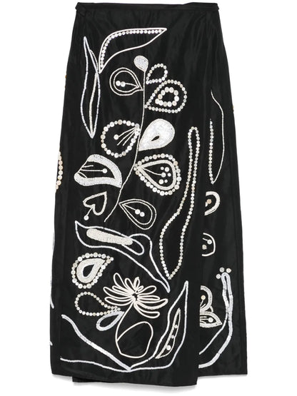 Embroidered Taffeta Midi Skirt
