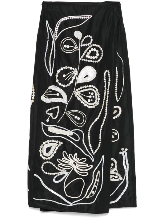 Embroidered Taffeta Midi Skirt