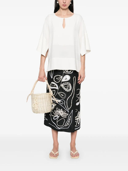 Embroidered Taffeta Midi Skirt