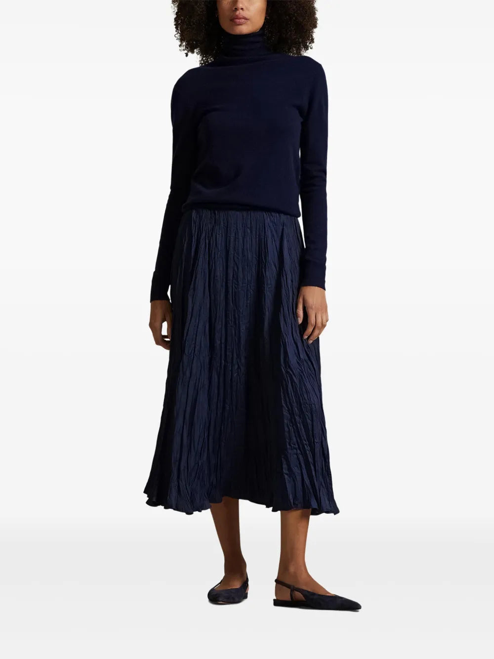 Crinkled A-Line Midi Skirt