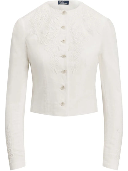 Floral-Embroidered Linen Jacket