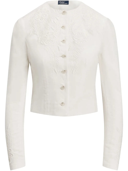Floral-Embroidered Linen Jacket