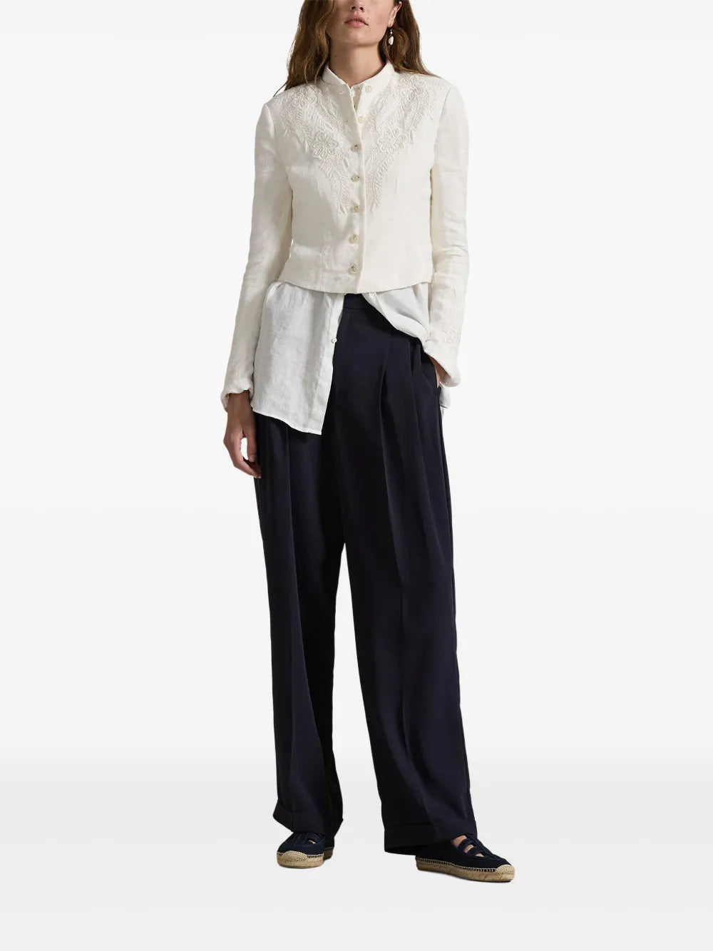 Floral-Embroidered Linen Jacket