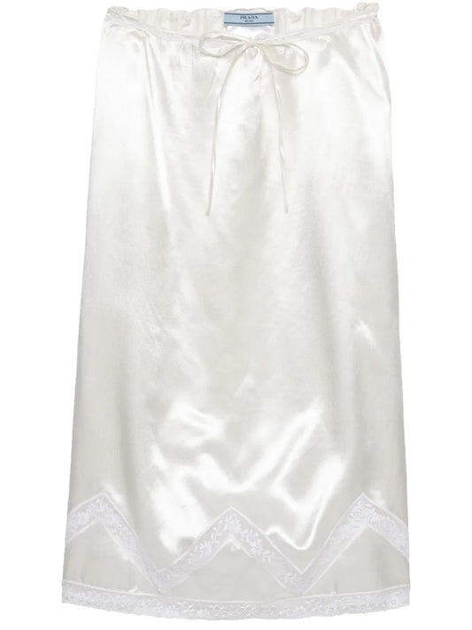 Embroidered Satin Midi Skirt
