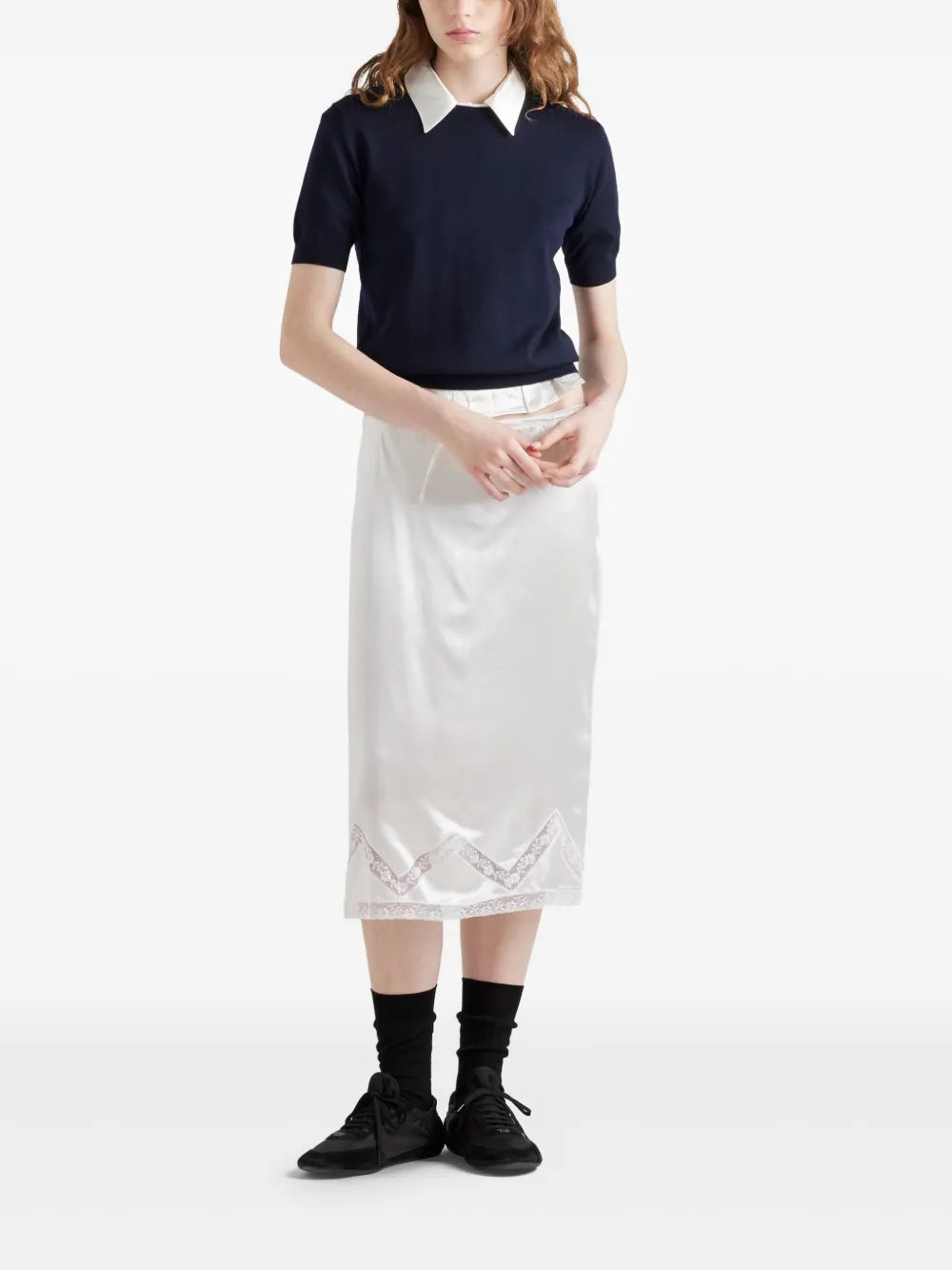 Embroidered Satin Midi Skirt