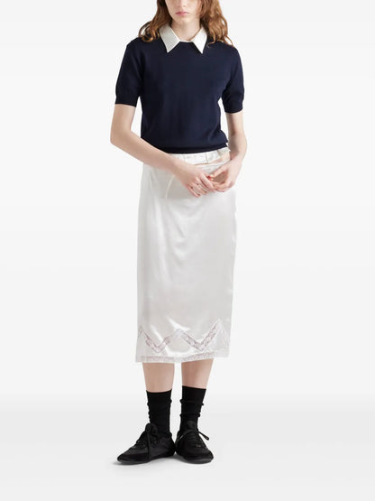 Embroidered Satin Midi Skirt