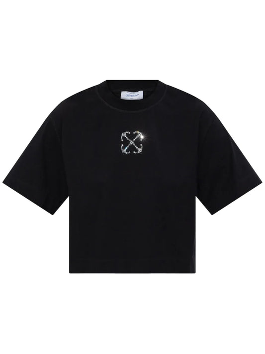 Jewelled-Logo Cropped T-Shirt