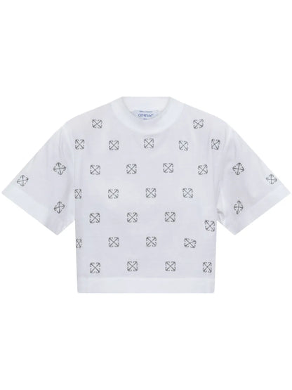 Monogram-Embroidered Cropped T-Shirt