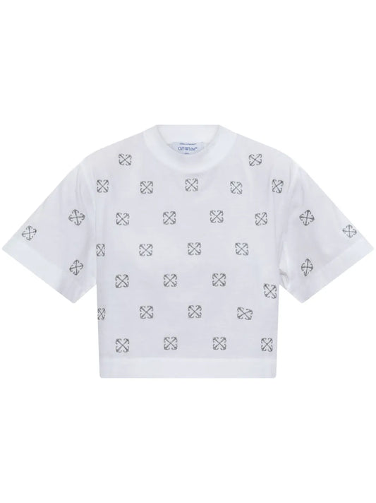 Monogram-Embroidered Cropped T-Shirt