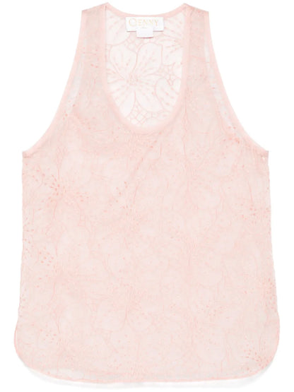 Floral-Embroidered Organza Top