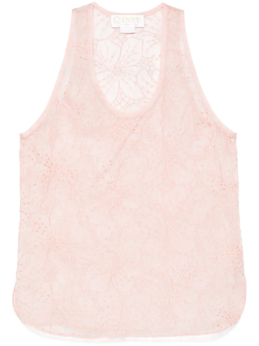 Floral-Embroidered Organza Top