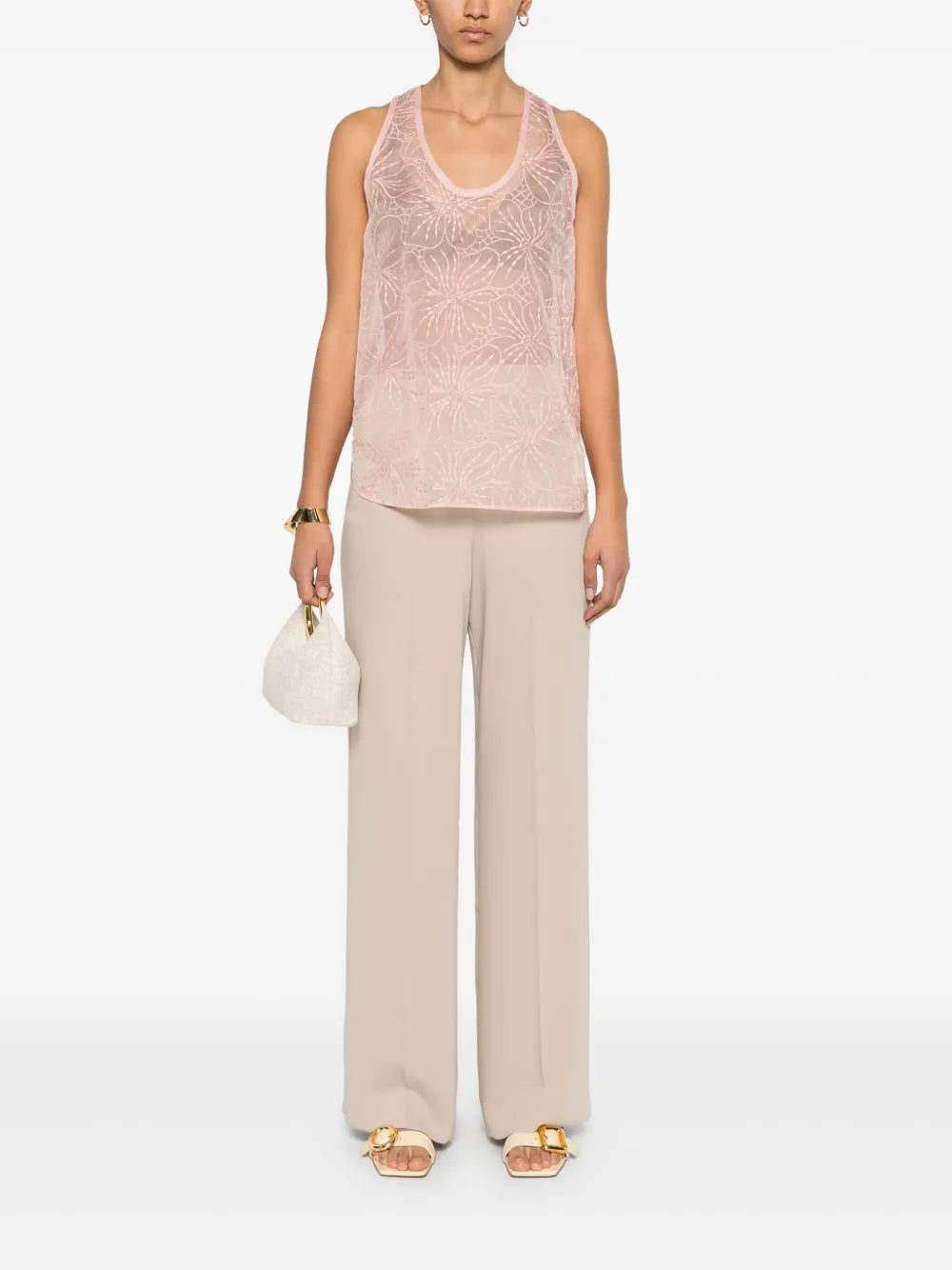 Floral-Embroidered Organza Top