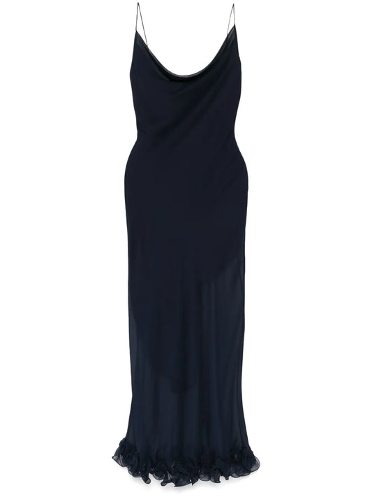 Ruffle-Trim Chiffon Maxi Dress