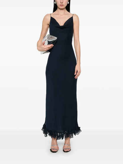 Ruffle-Trim Chiffon Maxi Dress