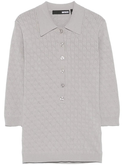 Pointelle-Knit Polo Top