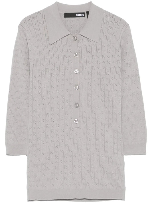 Pointelle-Knit Polo Top