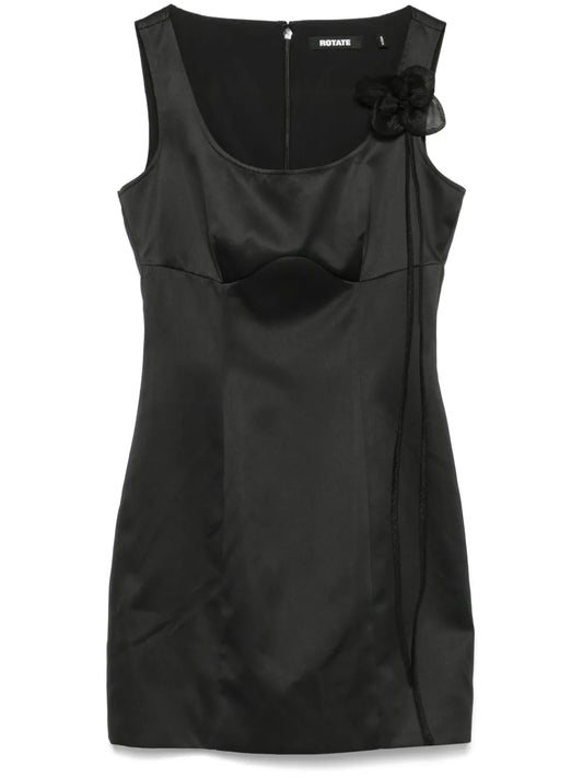 Floral-Appliqué Satin Dress
