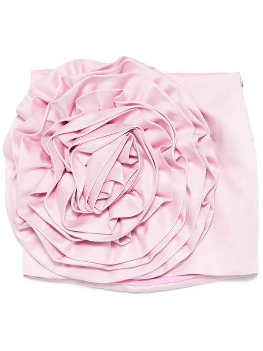 Floral-Appliqué Satin Mini Skirt