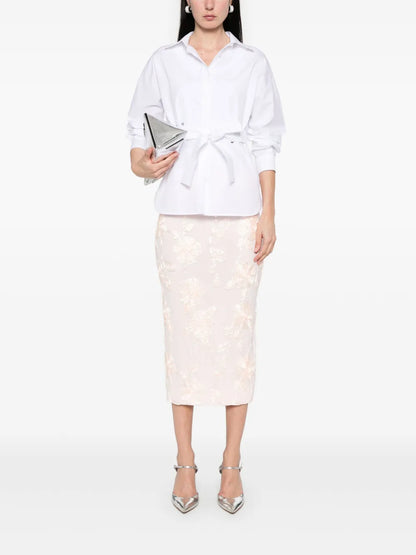 Floral-Mesh Pencil Skirt