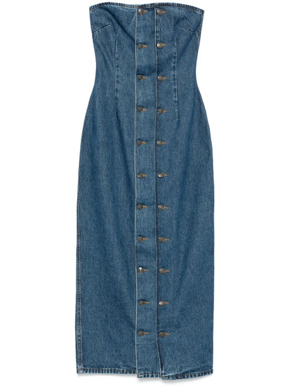 Button-Detail Denim Dress