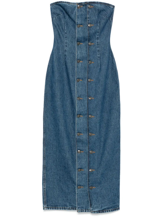 Button-Detail Denim Dress