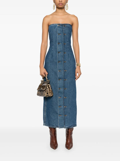 Button-Detail Denim Dress