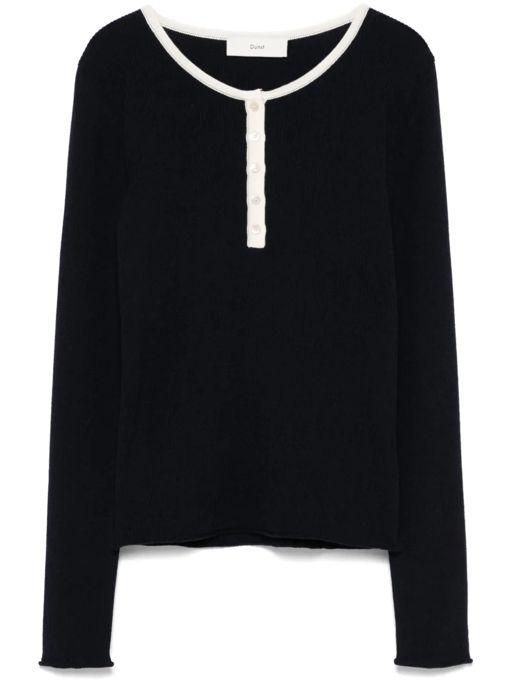 Fine-Ribbed Henley Top