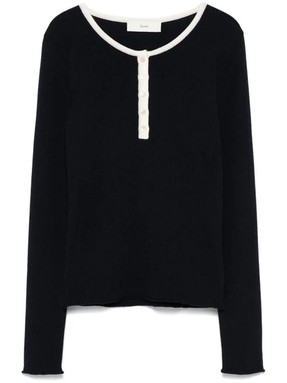 Fine-Ribbed Henley Top