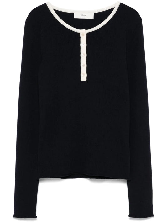 Fine-Ribbed Henley Top