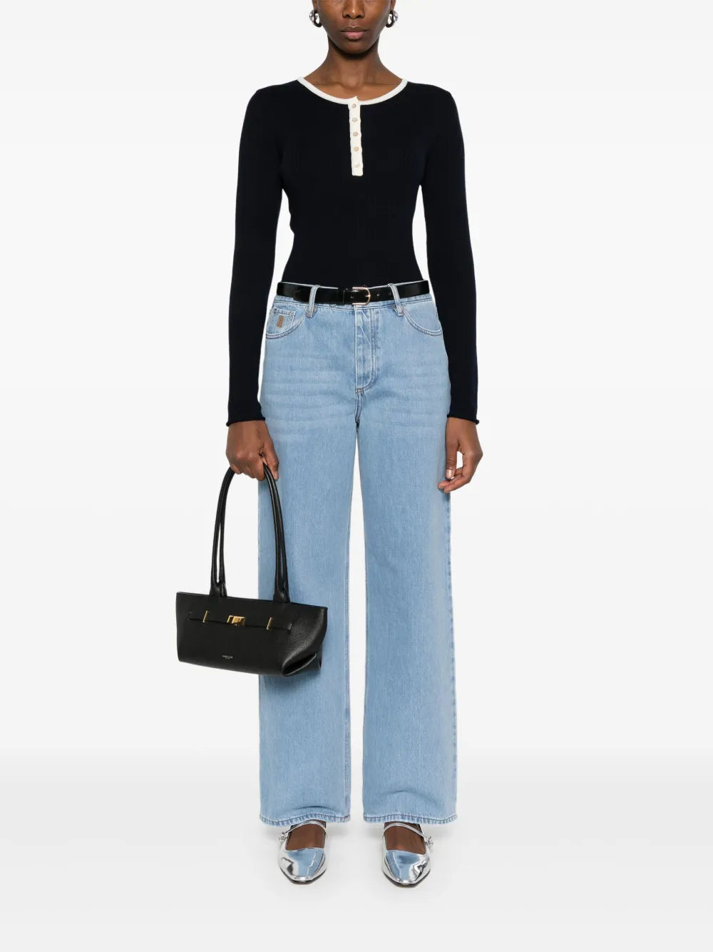 Fine-Ribbed Henley Top