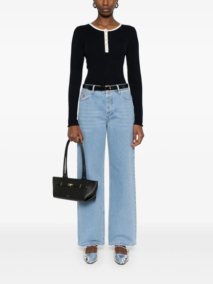 Fine-Ribbed Henley Top