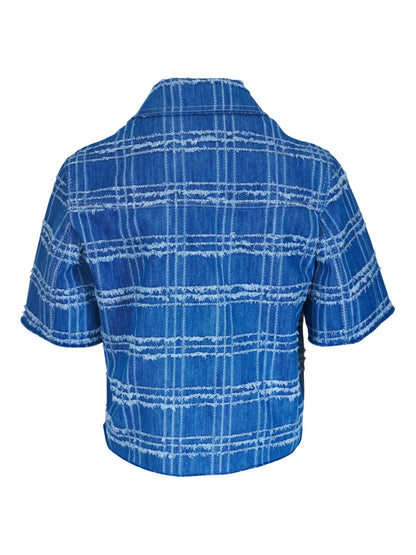 Fringed Check Denim Jacket