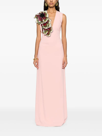 Floral-Appliqué Gown