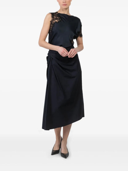 Draped-Detailing Midi Skirt