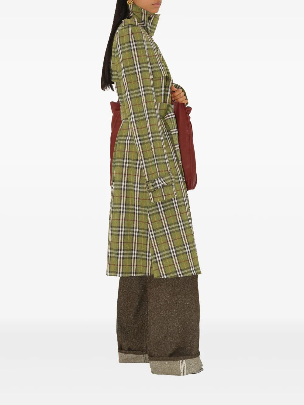 Long Checked Trench Coat