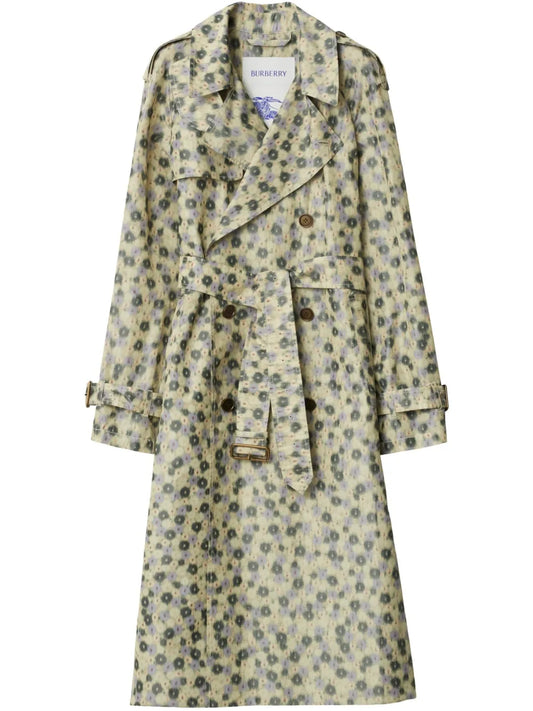 Long Daisy-Print Trench Coat