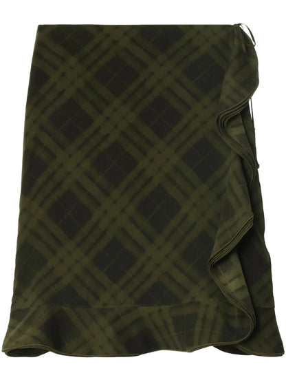 Check Silk Wrap Skirt