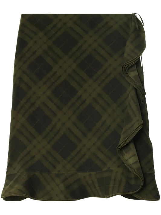 Check Silk Wrap Skirt