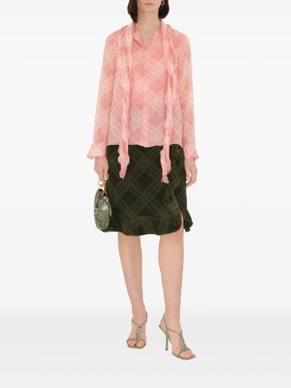 Check Silk Wrap Skirt