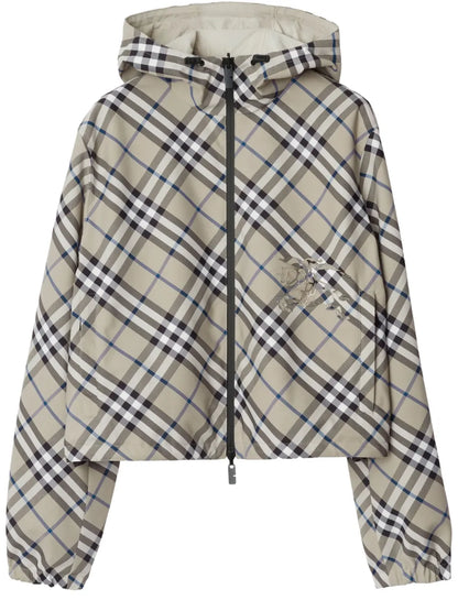Cropped Reversible Check Jacket