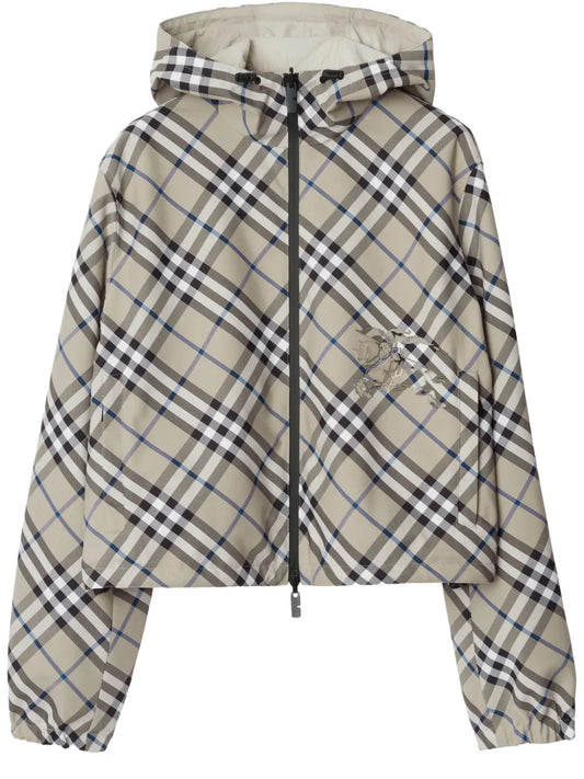 Cropped Reversible Check Jacket